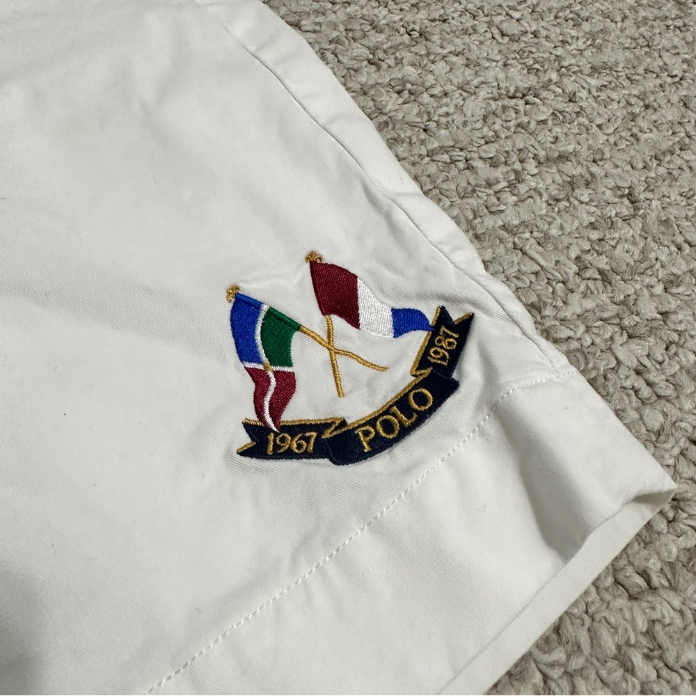 Polo Ralph Lauren Stretch Classic Fit White Shorts Embroidered Cross Flags